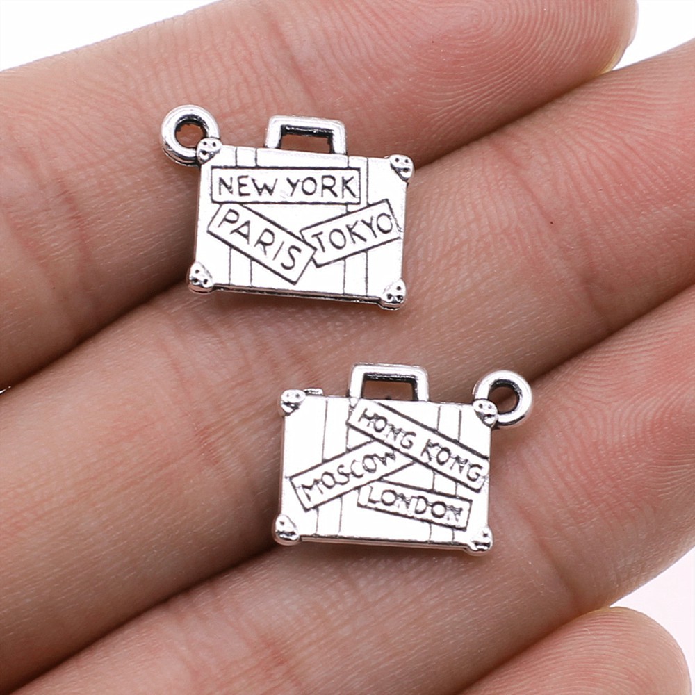 Jewelry Making Tokyo - 10Pcs/Lot13*17mm Metal Suitcase Charm Newyork Paris
