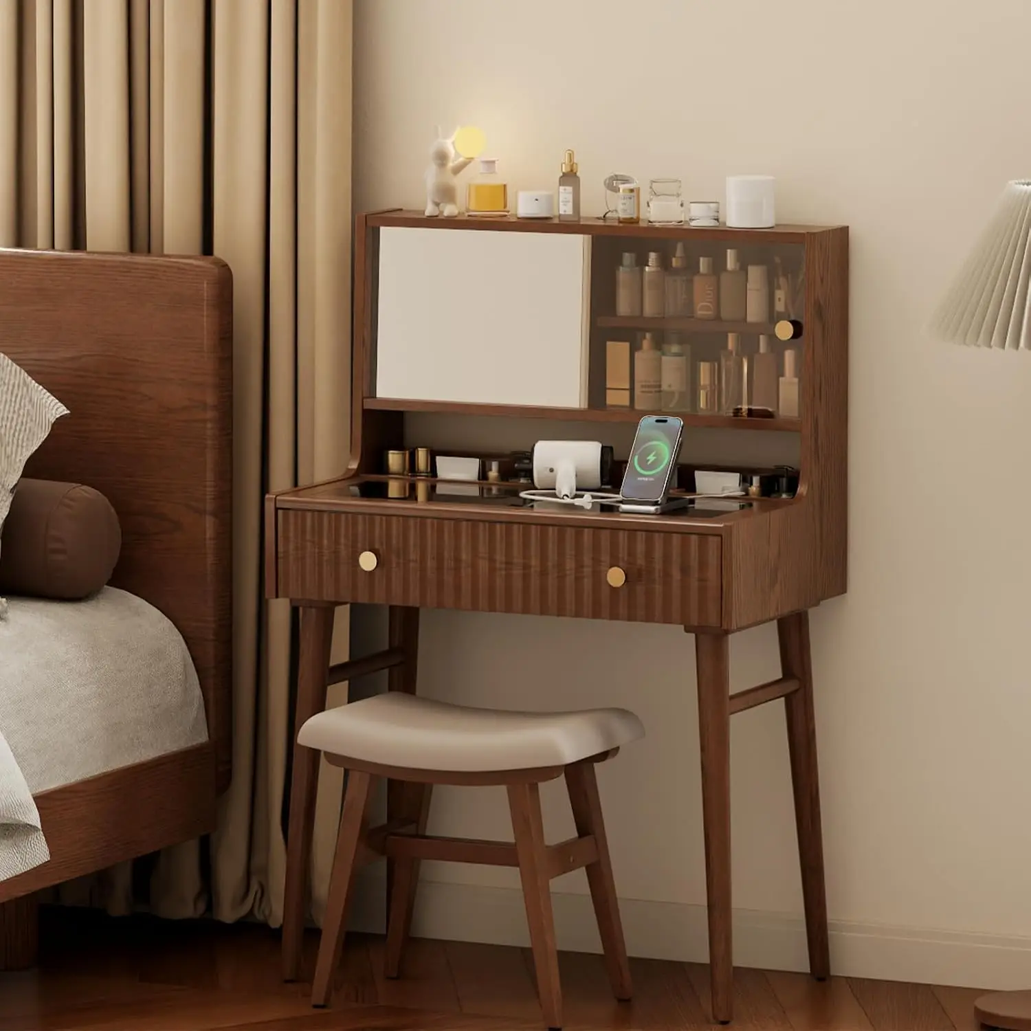 Jewelry Making Table - Vanity Desk with Power Outlet Glass