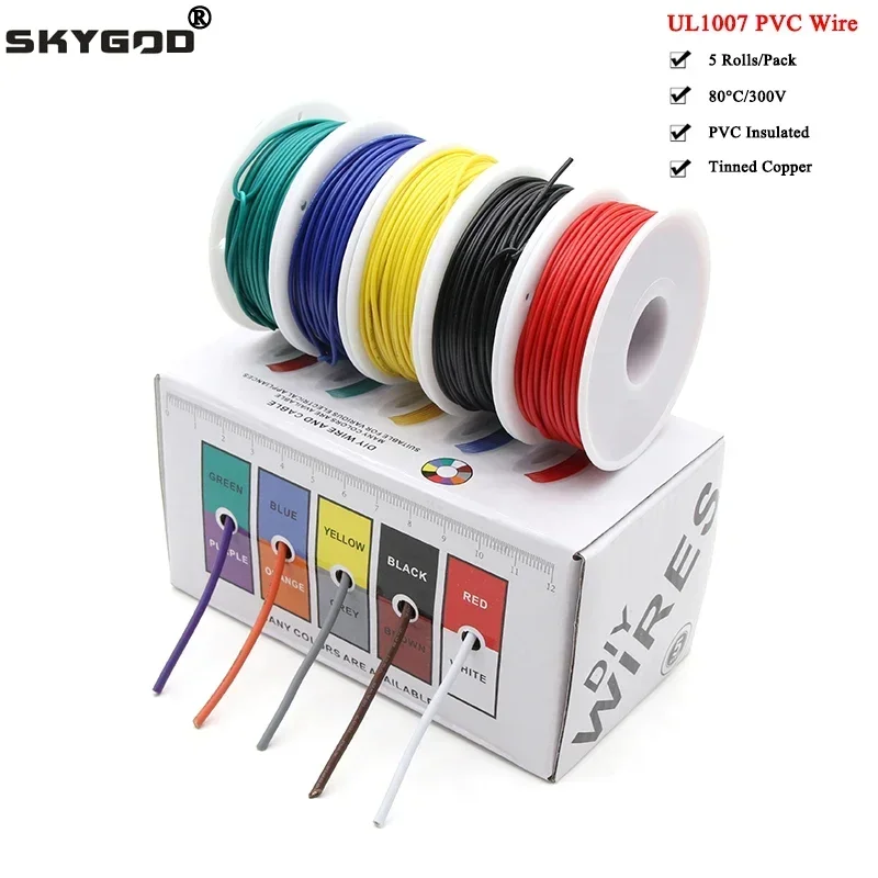Wire 22 Gauge Copper - （5 Colors Mix Kit）UL1007 Wire PVC