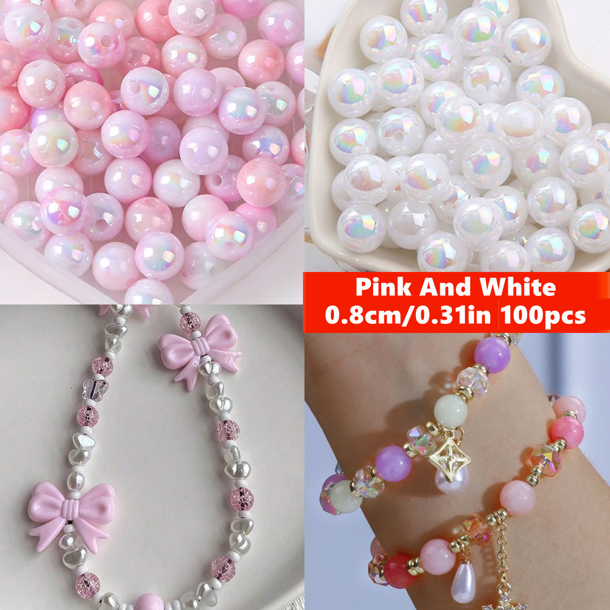 8mm 100pcs Pink Cute And Beaut - Jewelry Making For Couples recension och pris