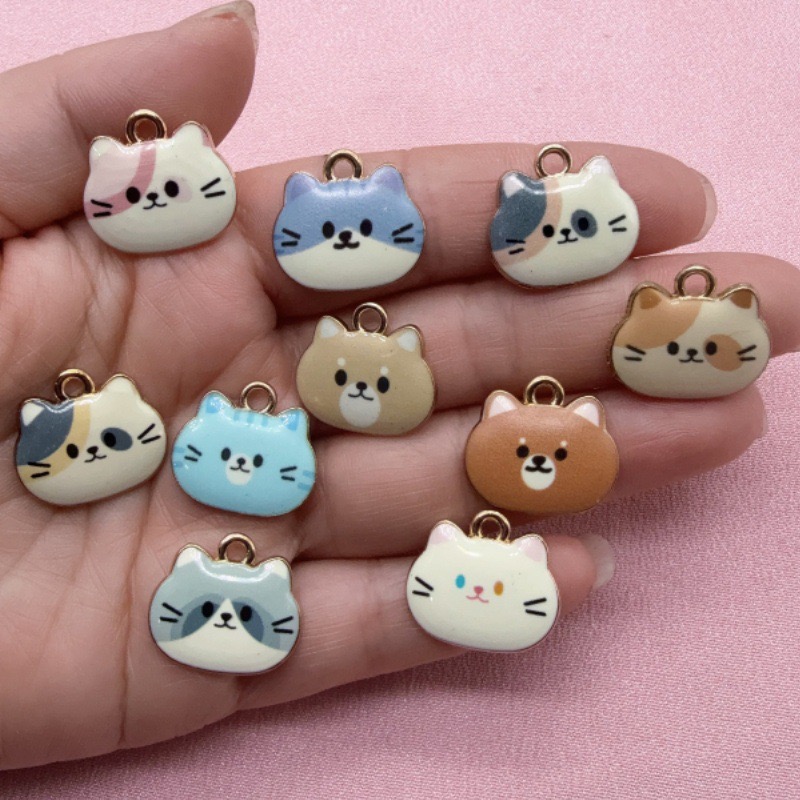 12pcs Printed Cat Head Alloy D - Jewelry Making Factory recension och pris